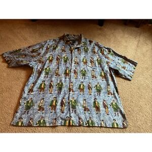 Guy Buffet Scottish‎ Golf All Over Print Silk Shirt XL